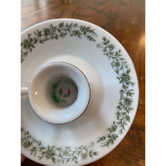 Mikasa Fine China Candle Holders W/Handle Green Floral Design G9059 Set Of 2 Vin - Picture 3 of 6